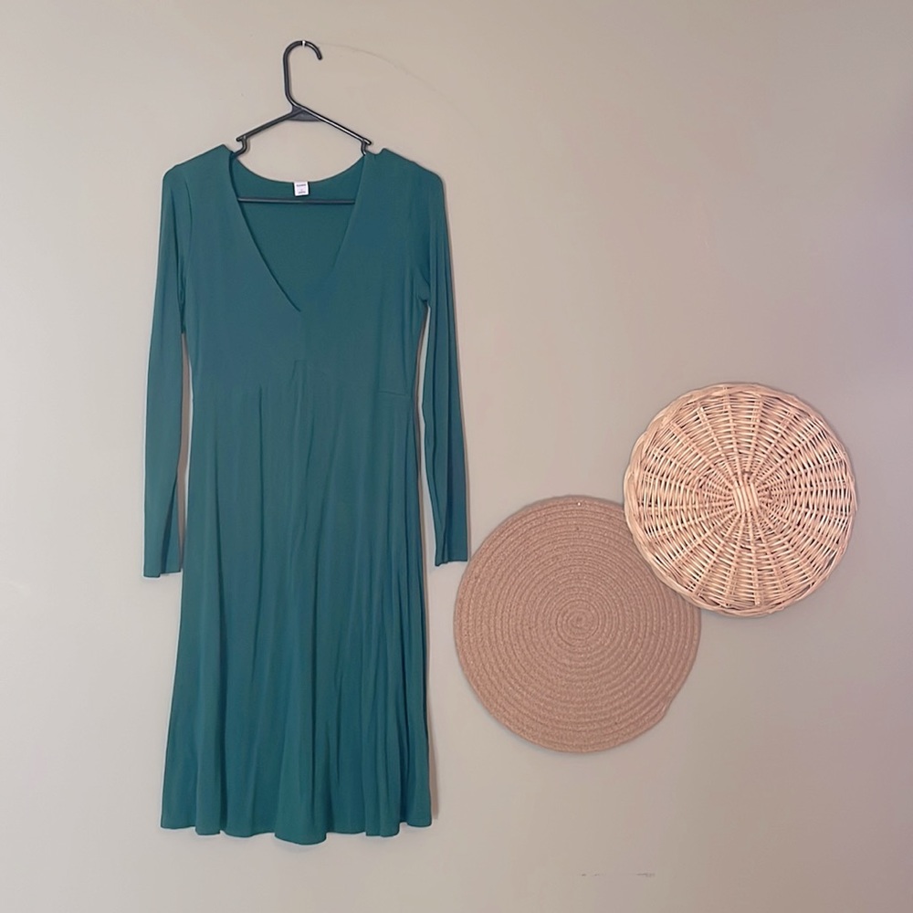 Long Sleeve V-Neck Jersey Swing Dress